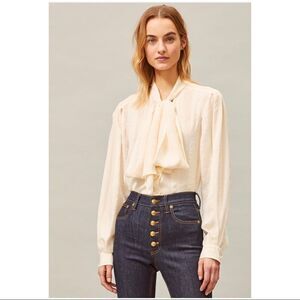 Tory Burch New Ivory Floral Chiffon Bow Blouse Size 4